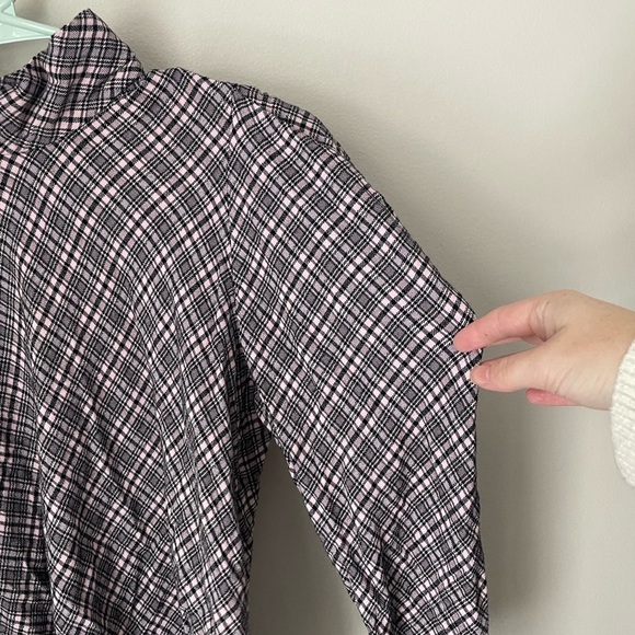 Zara Woman Black & Pink Plaid Feminine Puff Long Sleeve Top Size Medium - Picture 2 of 10